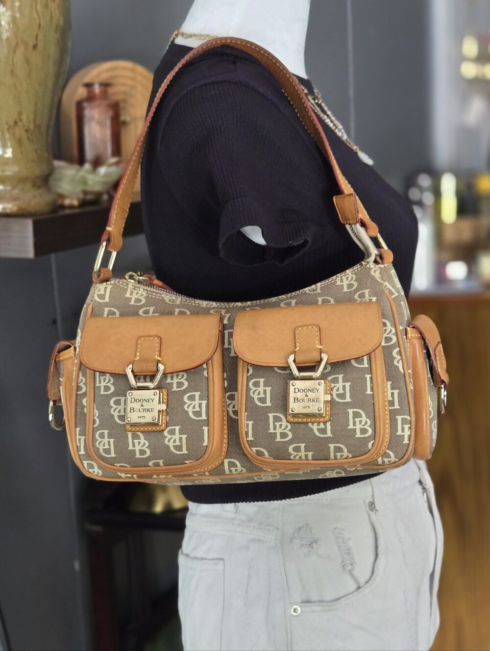 Dooney And Bourke Signature Double Pocket Shoulder Bag - Picture 8 of 10